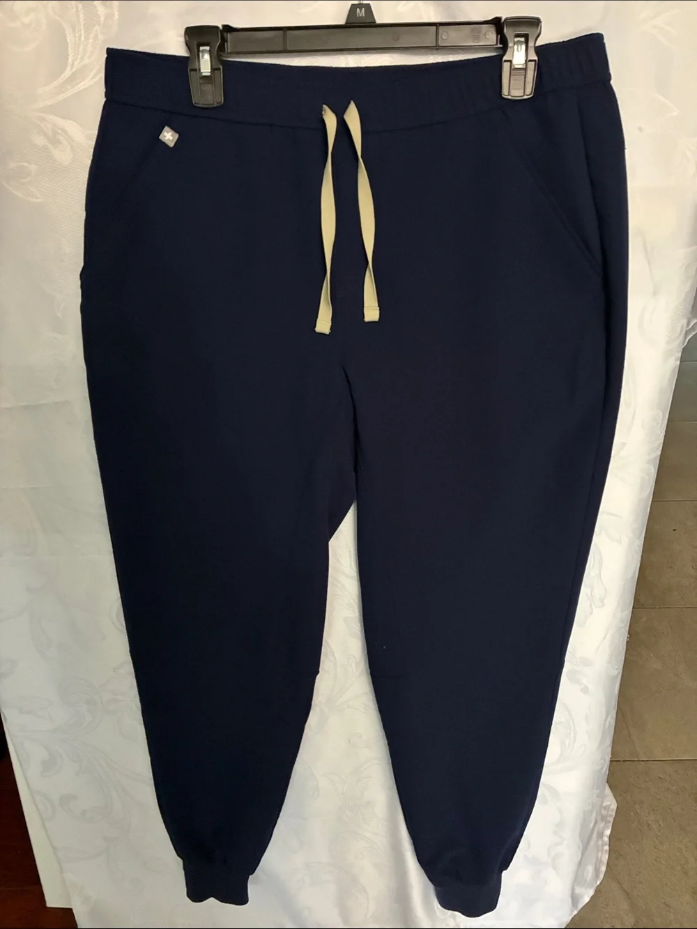 Figs Men's Navy Scrubs Joggers with Cream Drawstring